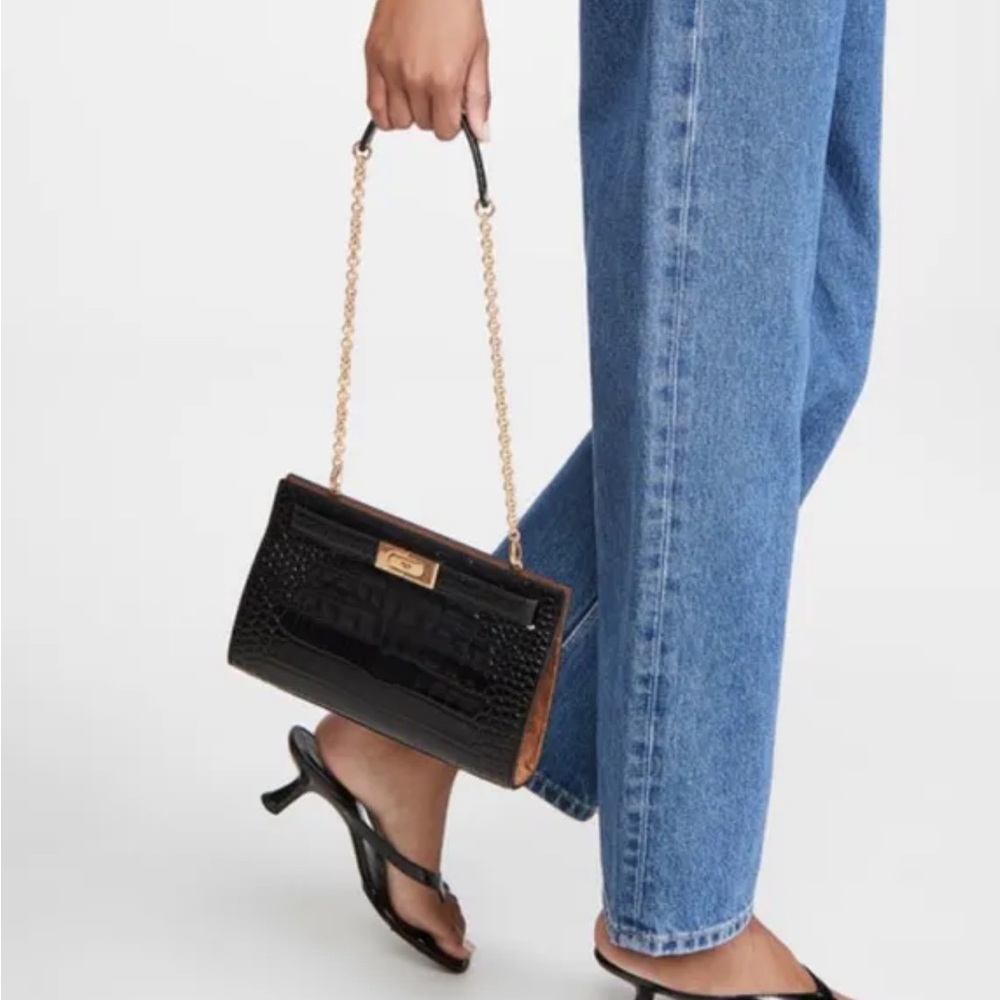 TORY BURCH | Lee Radziwell Black Croc Embossed Leather Shoulder Bag Clutch *NEW*